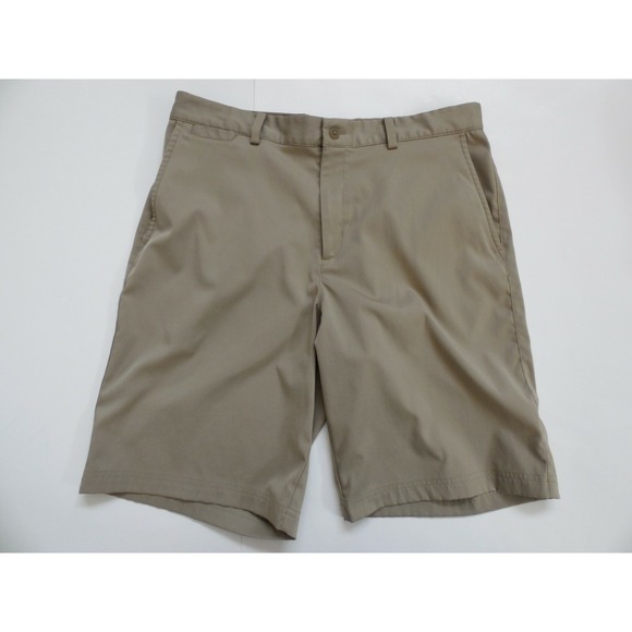 Nike Dri Fit  Beige Slash Pockets Flat Front Casual Chino Golf Shorts Size 34 - Picture 1 of 8